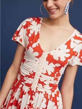 Maeve Anthropologie L Floral Fit and Flare Flowy Dress Feminine Comfy Wedding